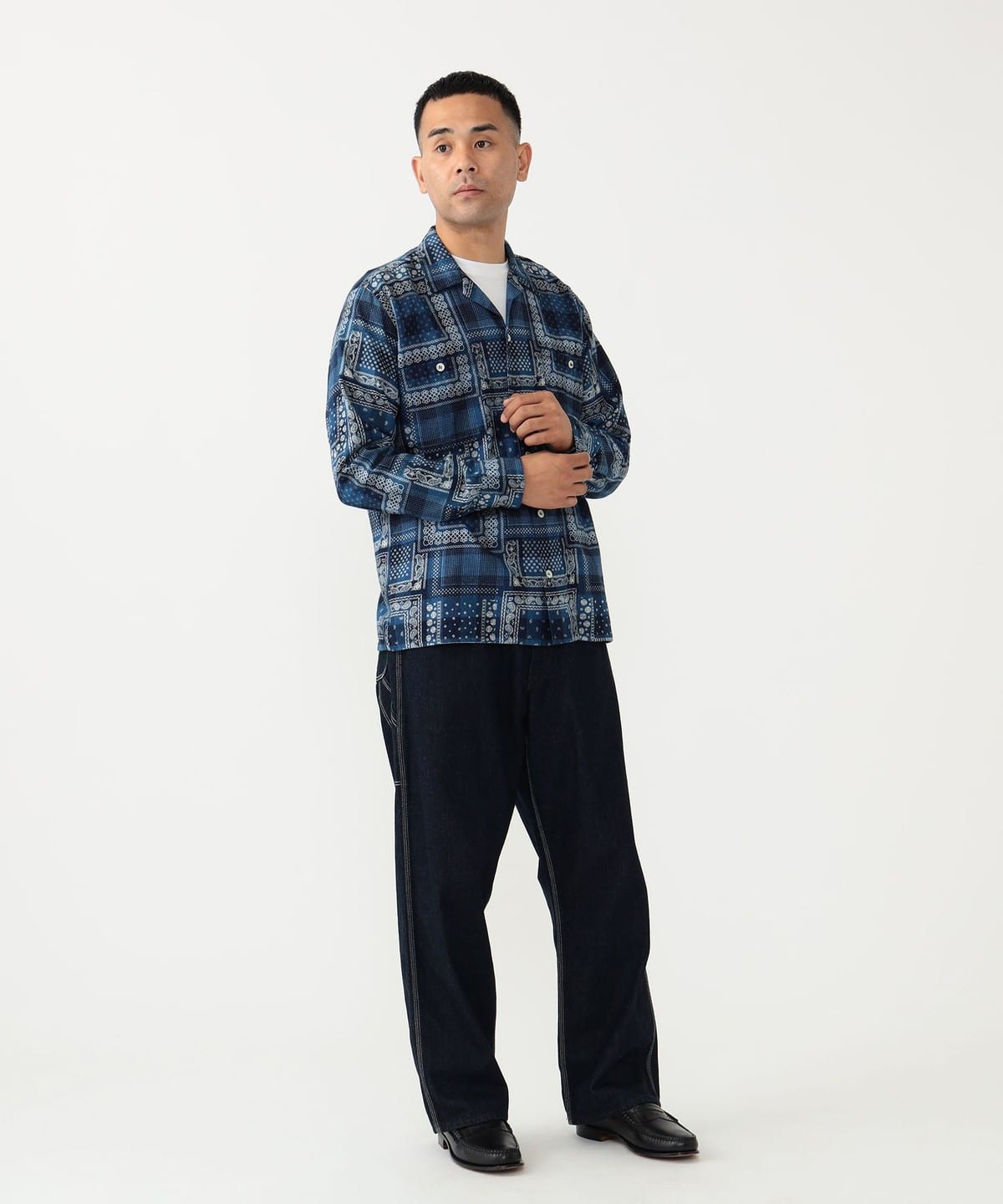 Beams Plus - MIL Open Collar Indigo Plaid Discharge Print - Shirt - thegoodlife.