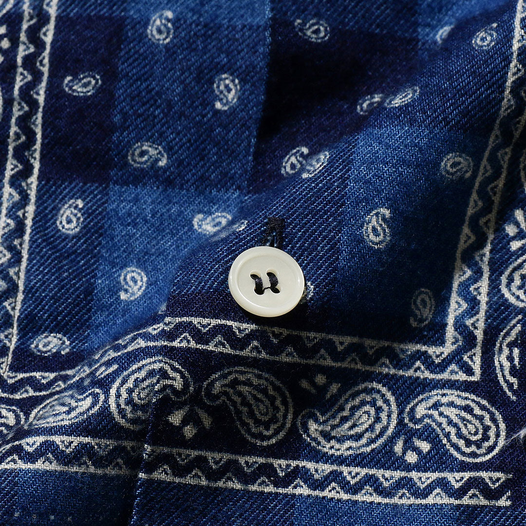 Beams Plus - MIL Open Collar Indigo Plaid Discharge Print - Shirt - thegoodlife.