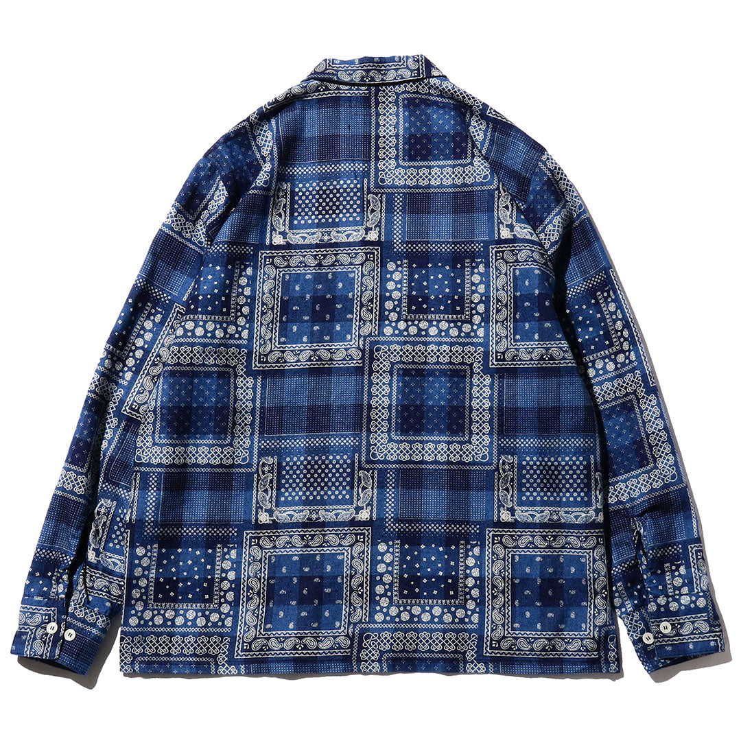 Beams Plus - MIL Open Collar Indigo Plaid Discharge Print - Shirt - thegoodlife.