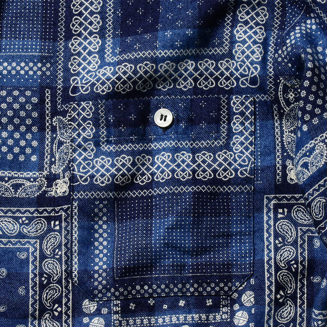 Beams Plus - MIL Open Collar Indigo Plaid Discharge Print - Shirt - thegoodlife.