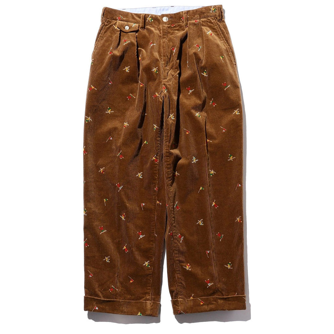 2 Pleats Trousers Corduroy Embroidery Like On Skier Print