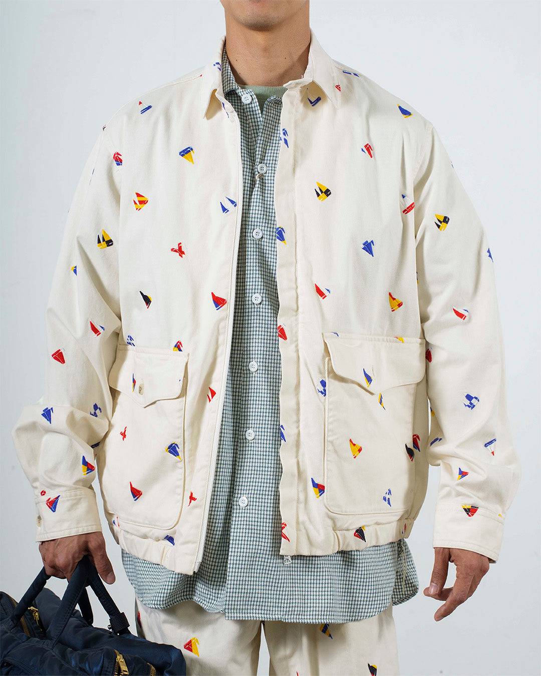 Zipper Blouson Embroidery On Print