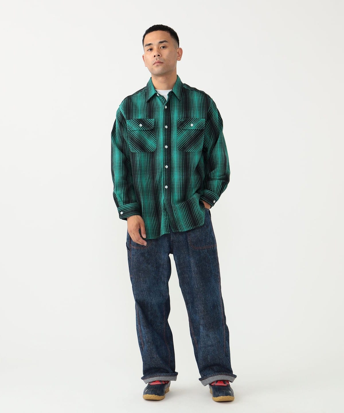 Beams Plus - Painter Pants Lined Denim Discharge Print Pants - Pants - thegoodlife.