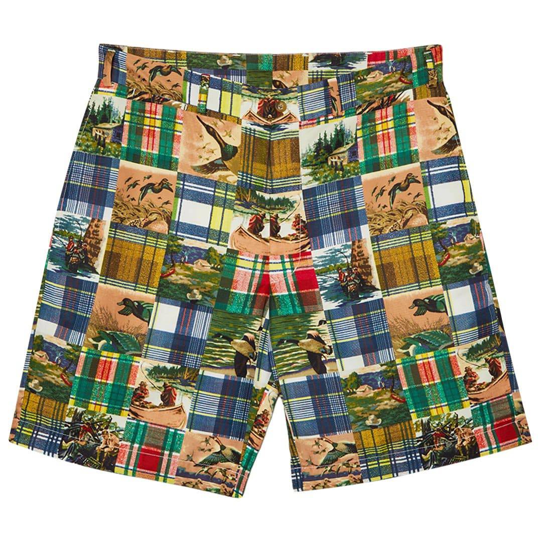 Plain Front Shorts Jacquard Mapping Patchwork Like Print