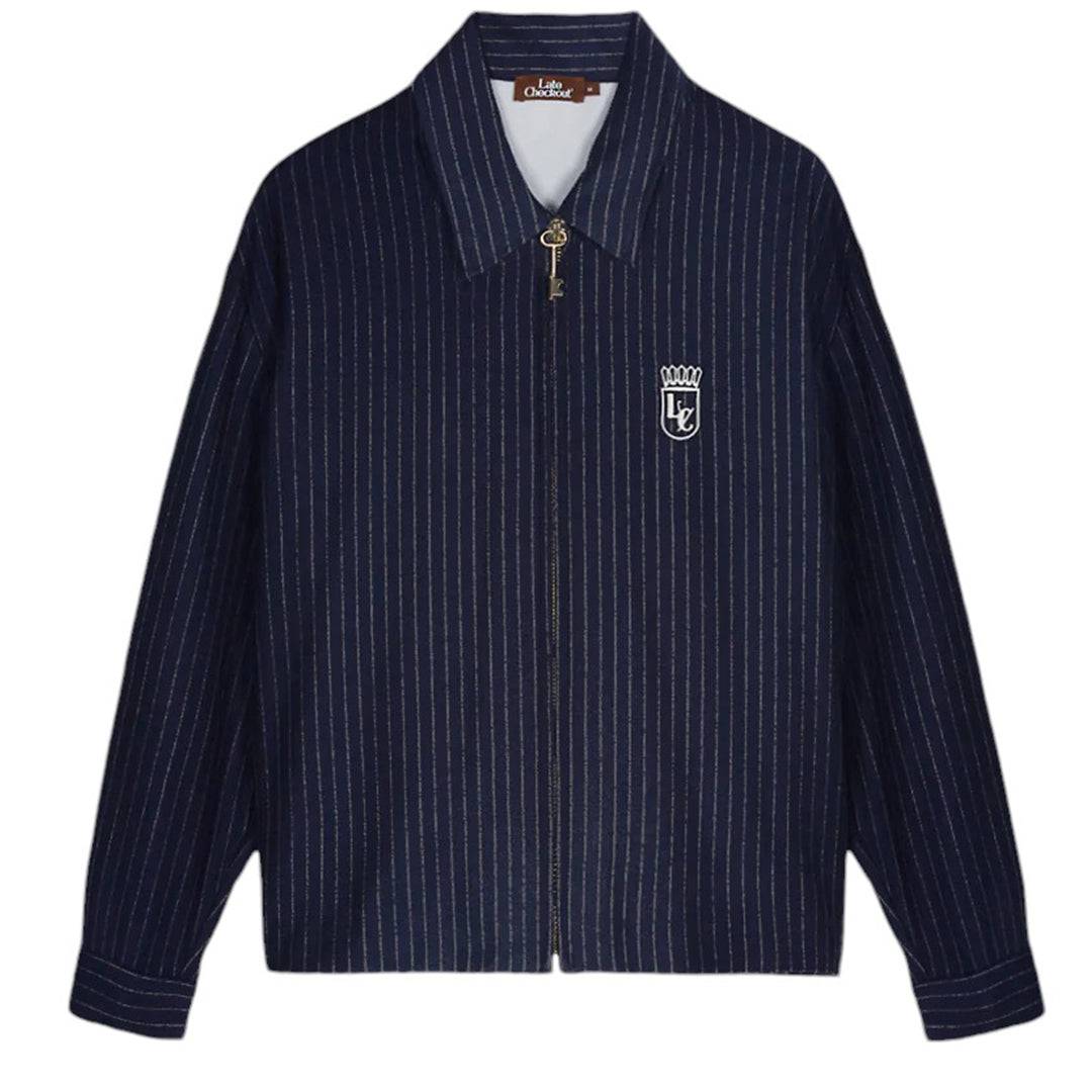 Navy Pinstripe Zipper Jacket