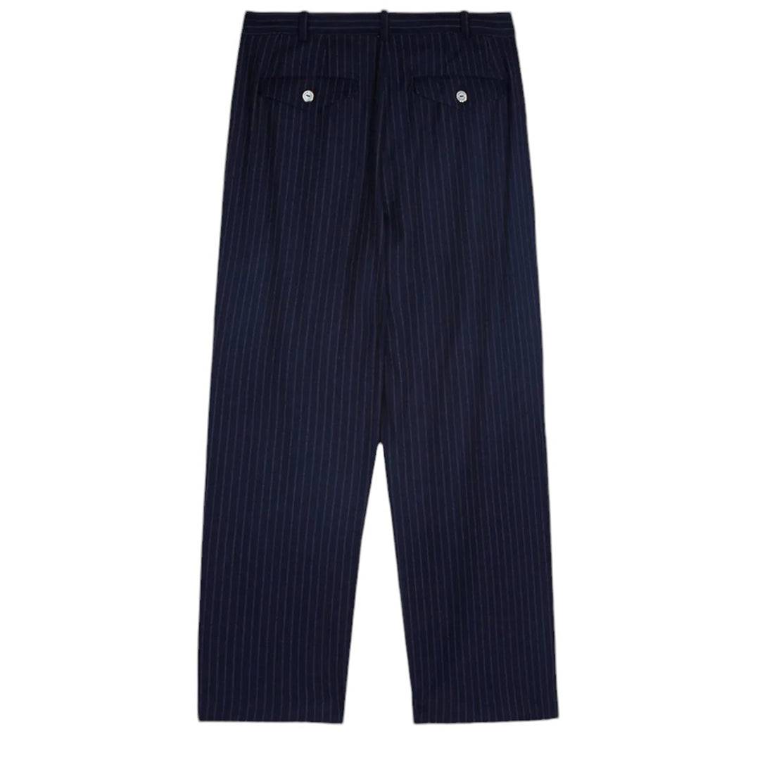 Late Checkout - Navy Pinstripe Double Pleat Trousers - Pants - thegoodlife.