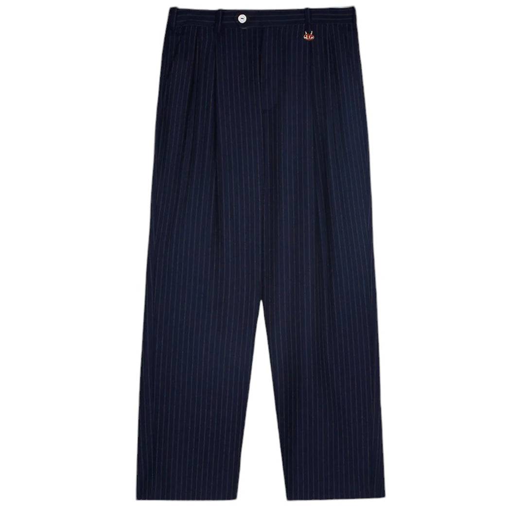 Late Checkout - Navy Pinstripe Double Pleat Trousers - Pants - thegoodlife.