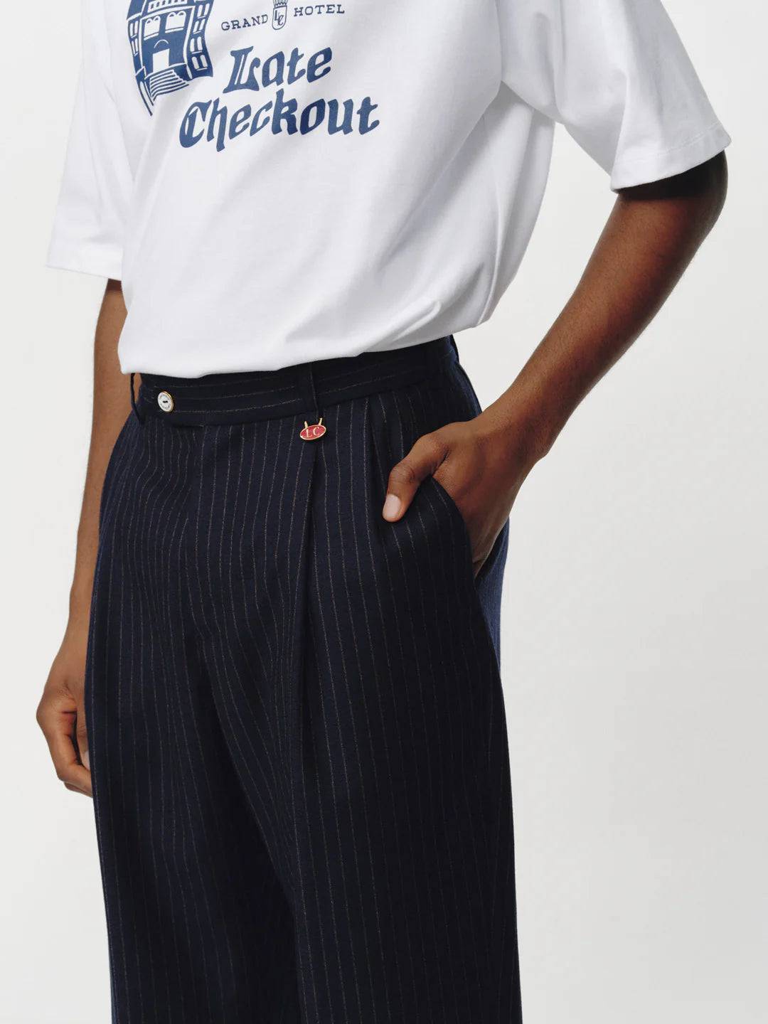 Navy Pinstripe Double Pleat Trousers