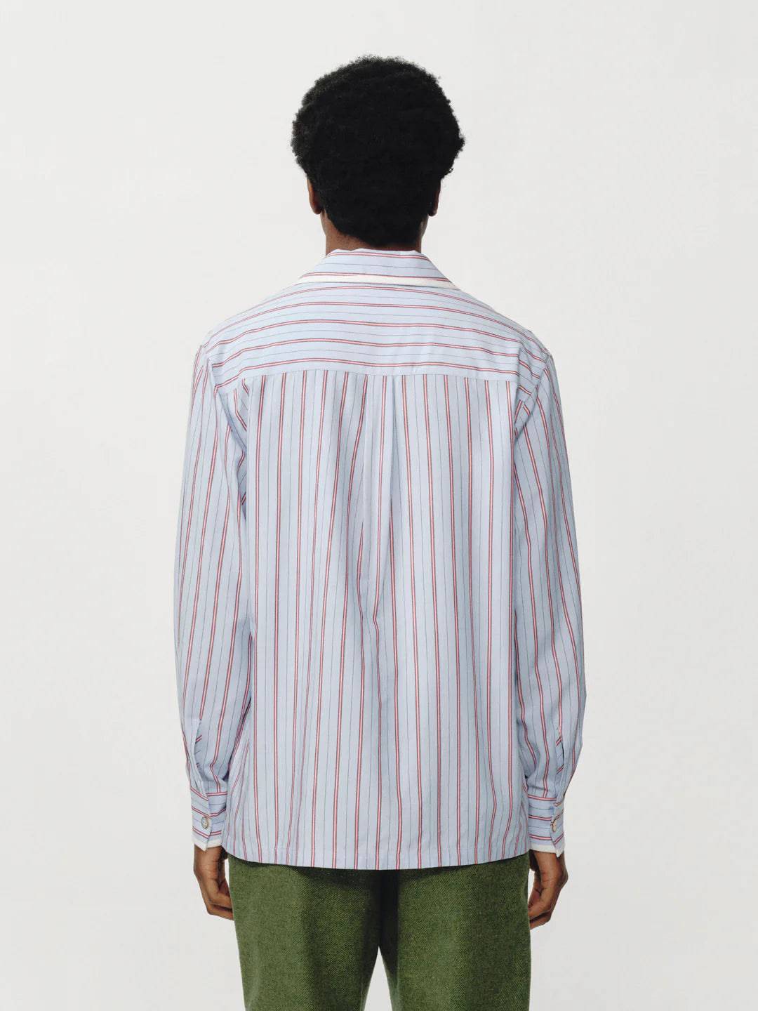 Late Checkout - Light Blue/Red Striped Bowling Shirt - Shirt - thegoodlife.