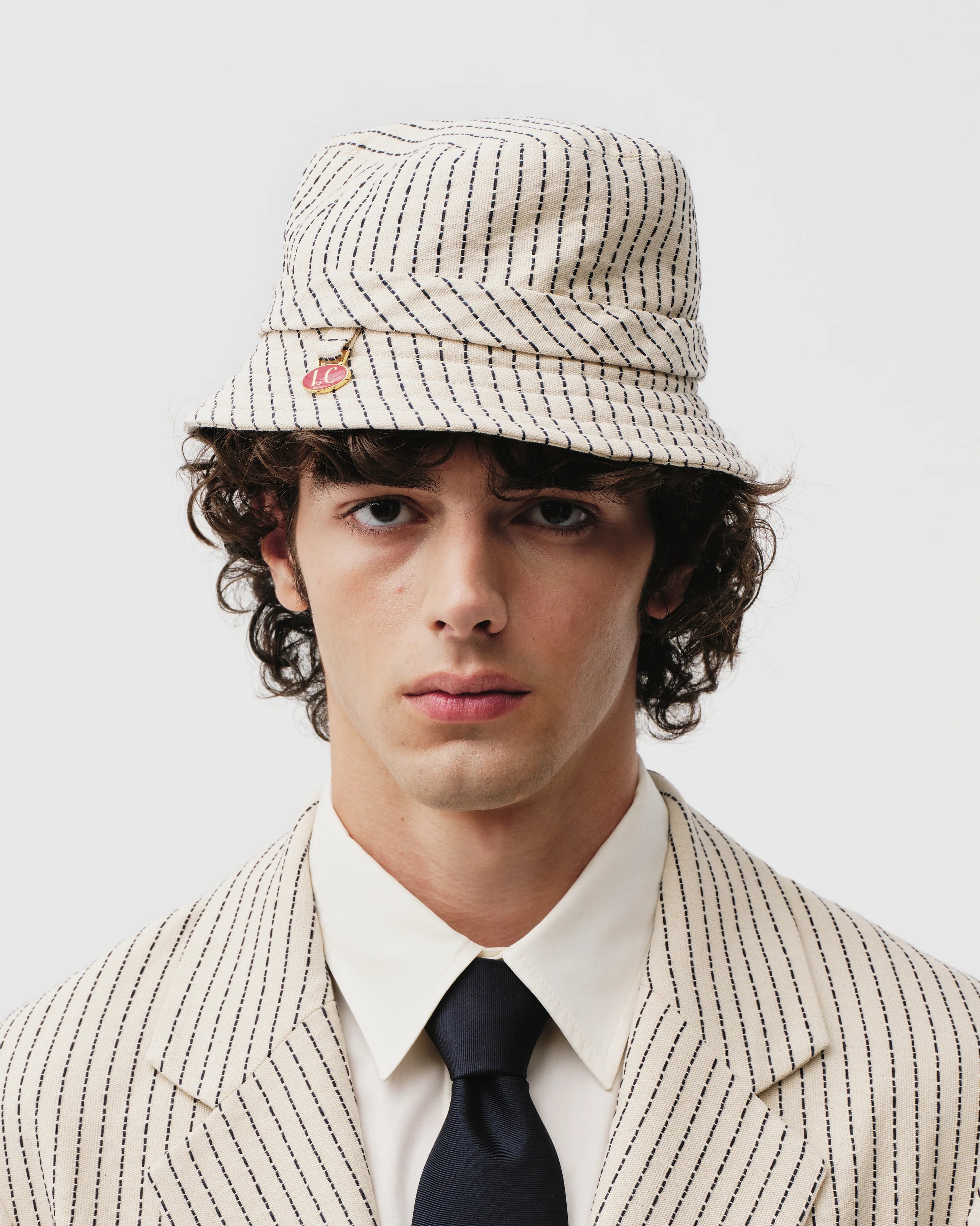 White Pinstripe Bucket Hat